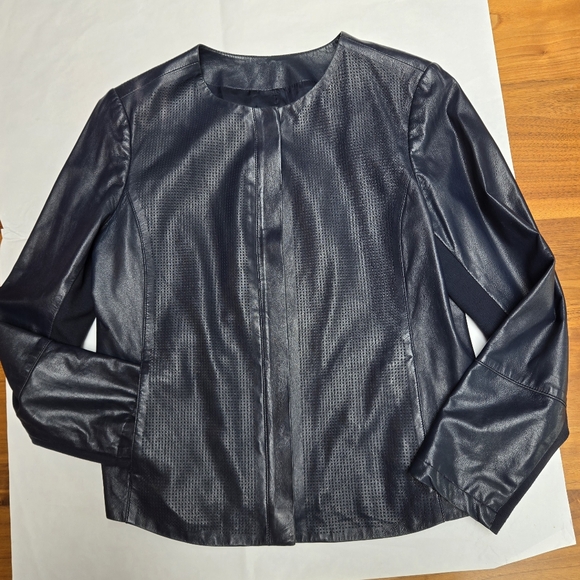 Vince steel grey leather jacket. zips and snaps, with front pockets.  women's L - Picture 3 of 16